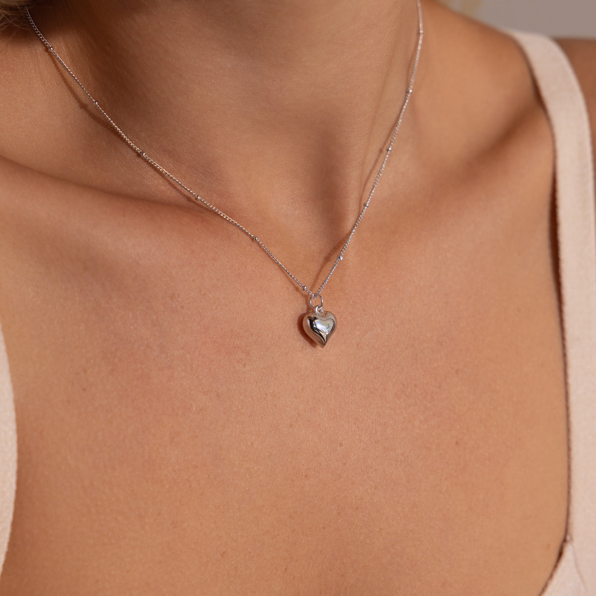 Puff Heart Jewelry Set in Silver