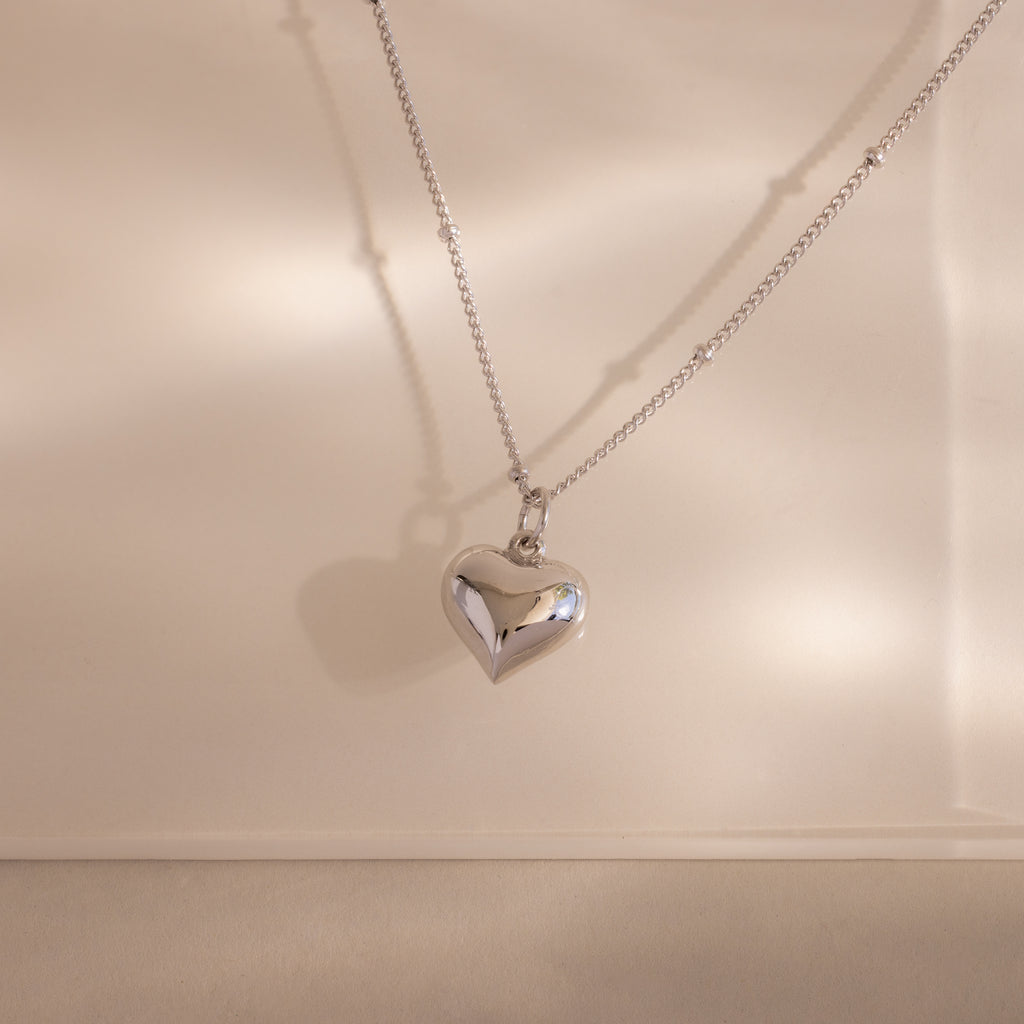 Puff Heart Jewelry Set in Silver