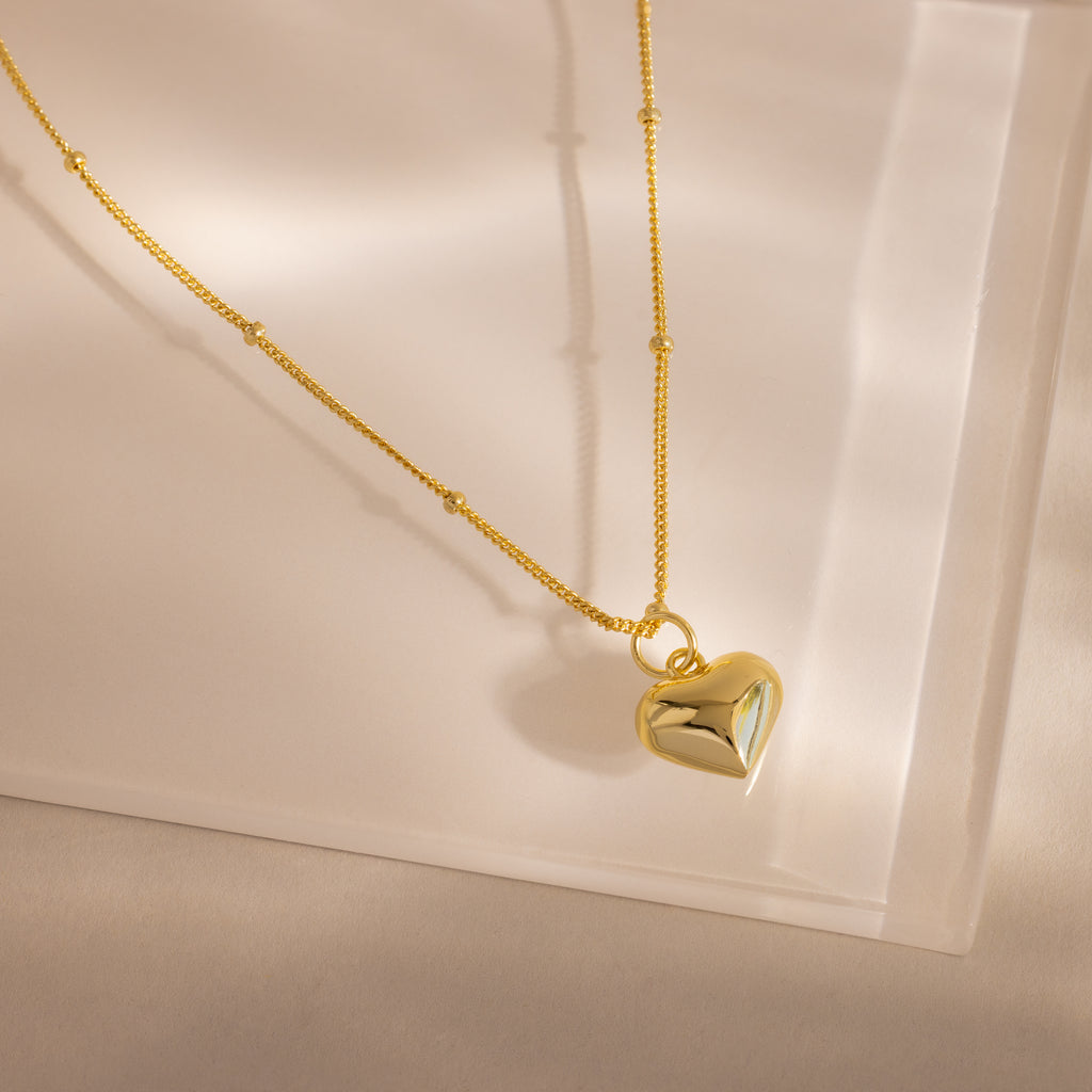 Puff Heart Jewelry Set in 18K Gold