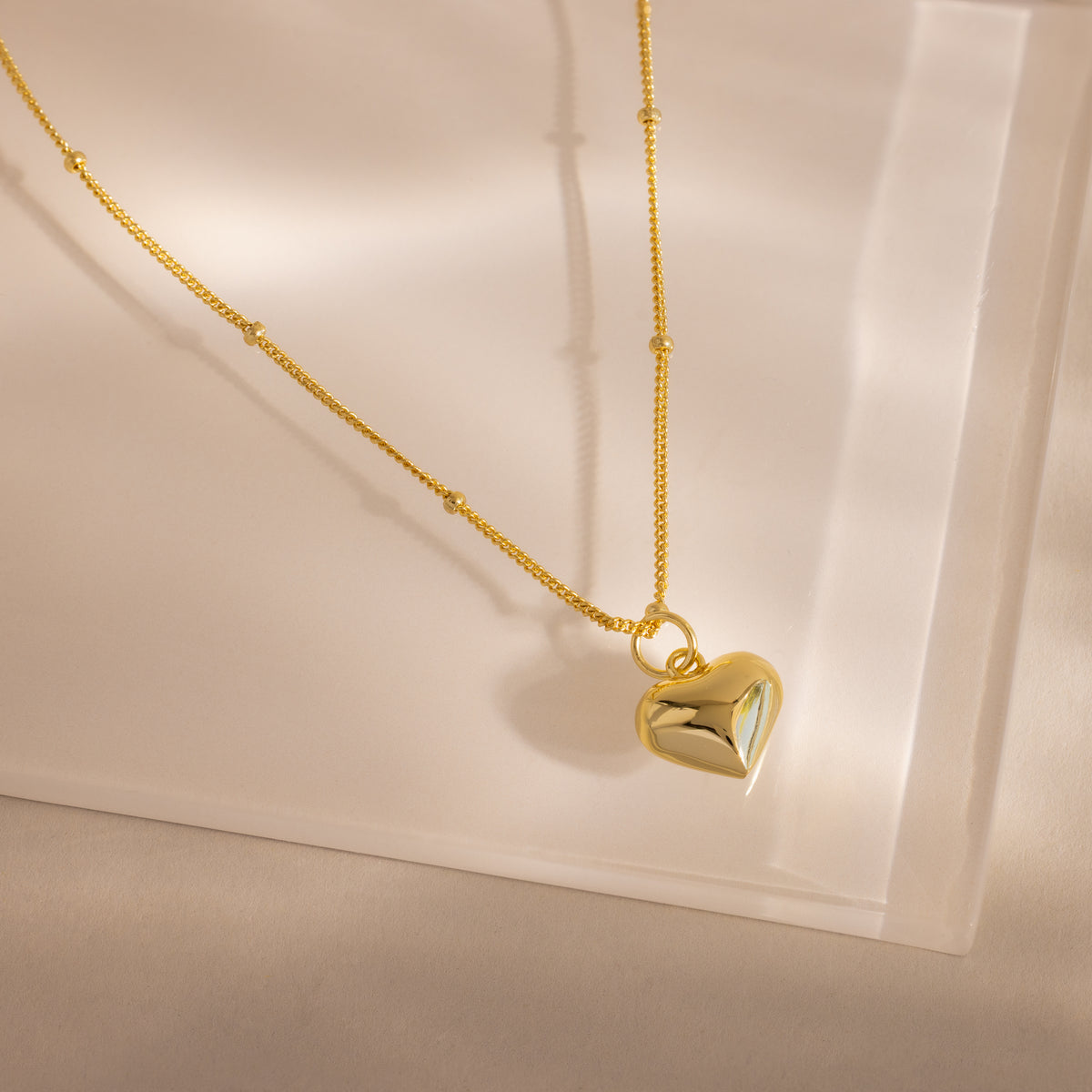 Puff Heart Jewelry Set in 18K Gold