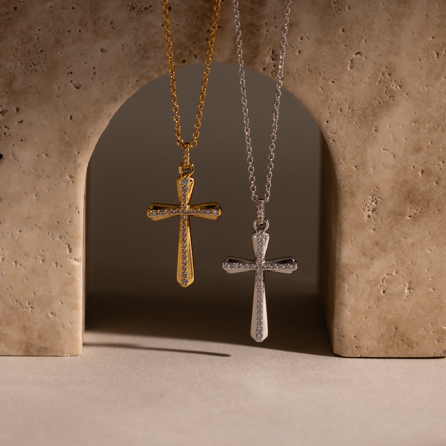 Solace Pave Cross Necklace in Silver