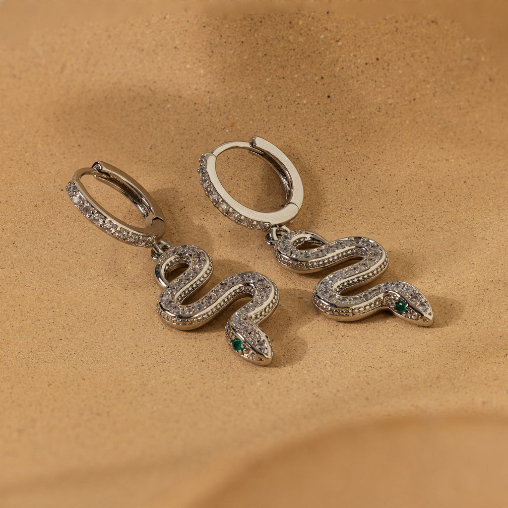 Pave Snake Charm Hoops