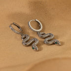 Pave Snake Charm Hoops