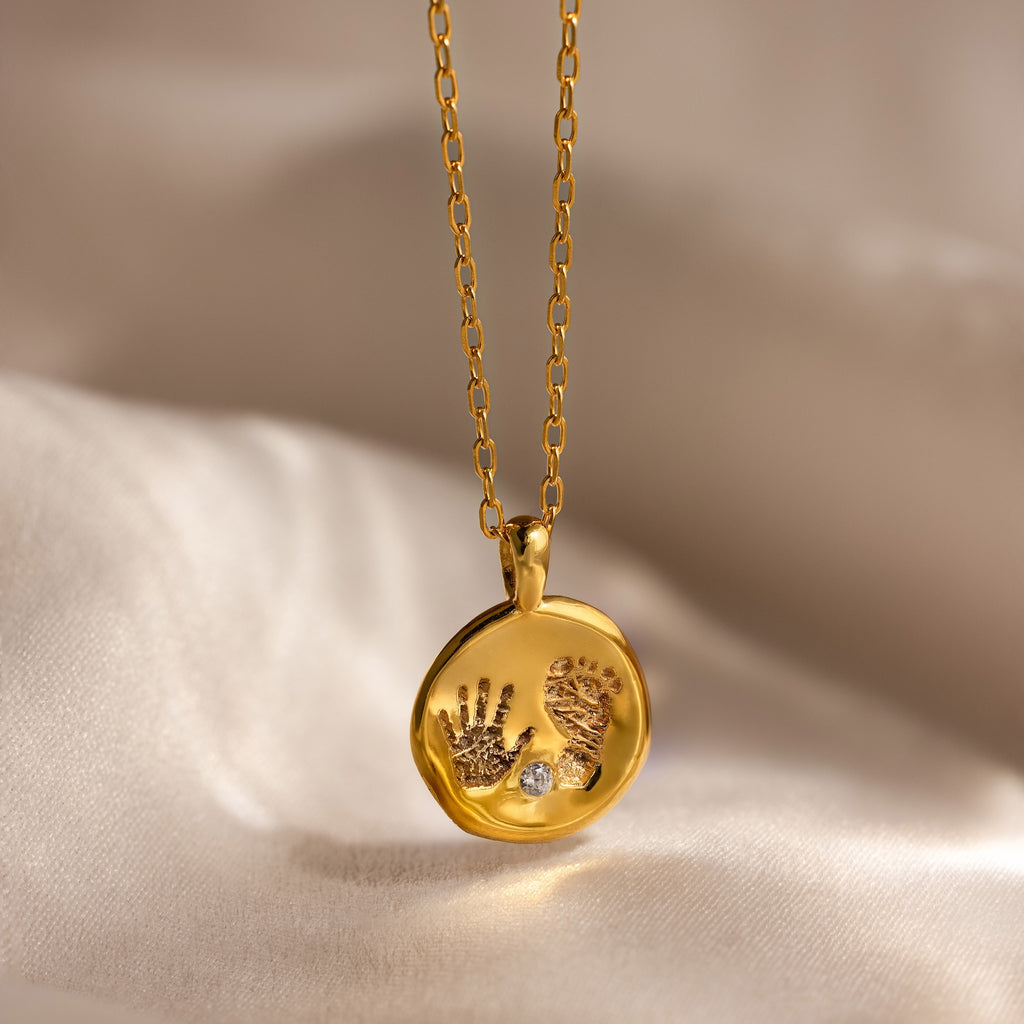 Baby Handprint Coin Necklace in 18K Gold