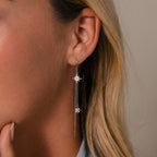 Pave Star Threader Earrings in Silver