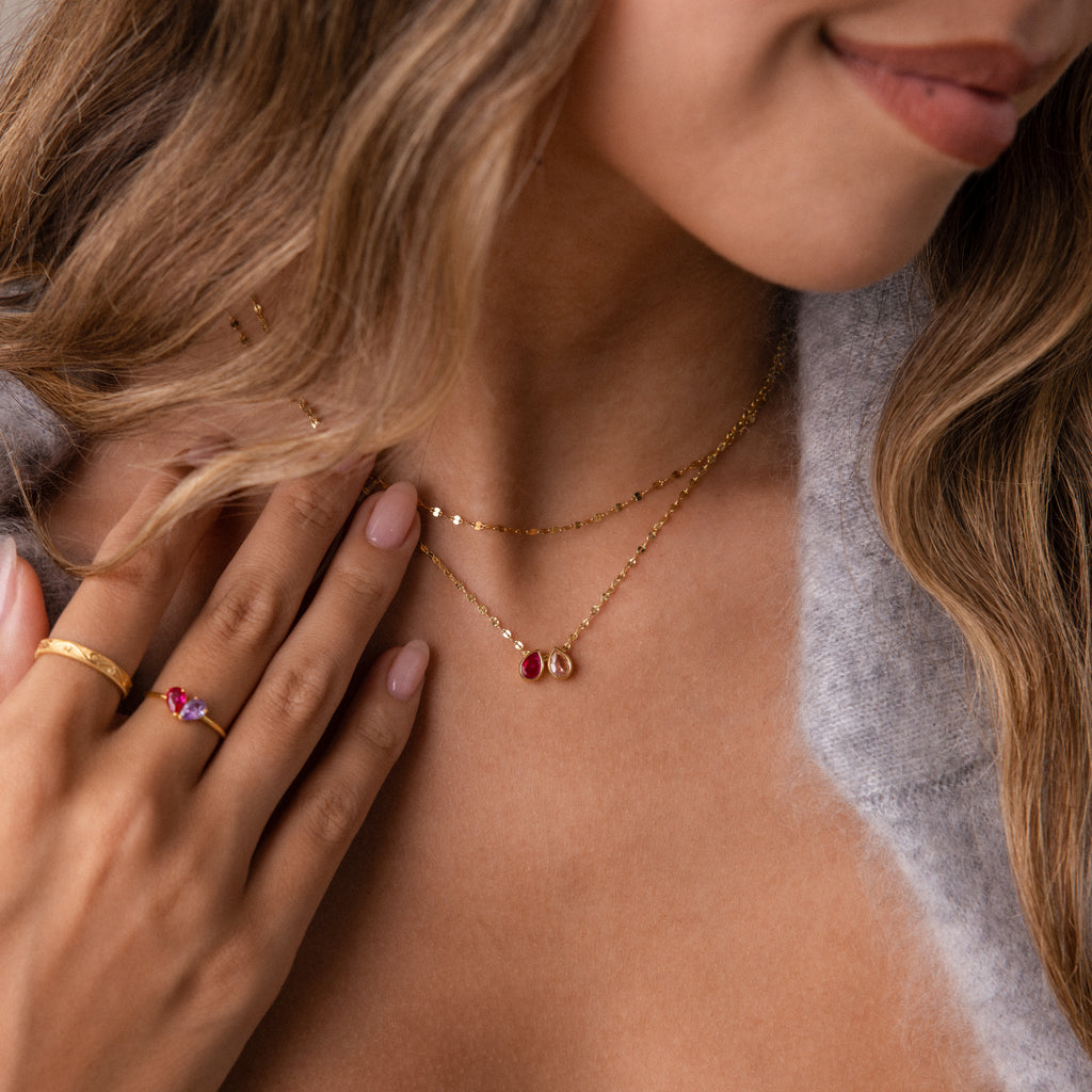Multiple Teardrop Birthstone Necklace in 18K Gold