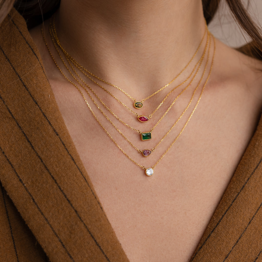 Custom Cut Bezel Birthstone Necklace