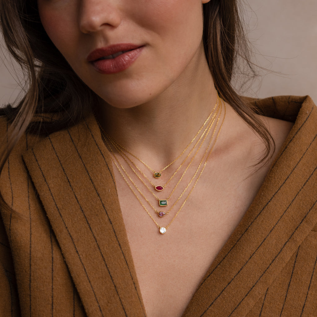 Custom Cut Bezel Birthstone Necklace