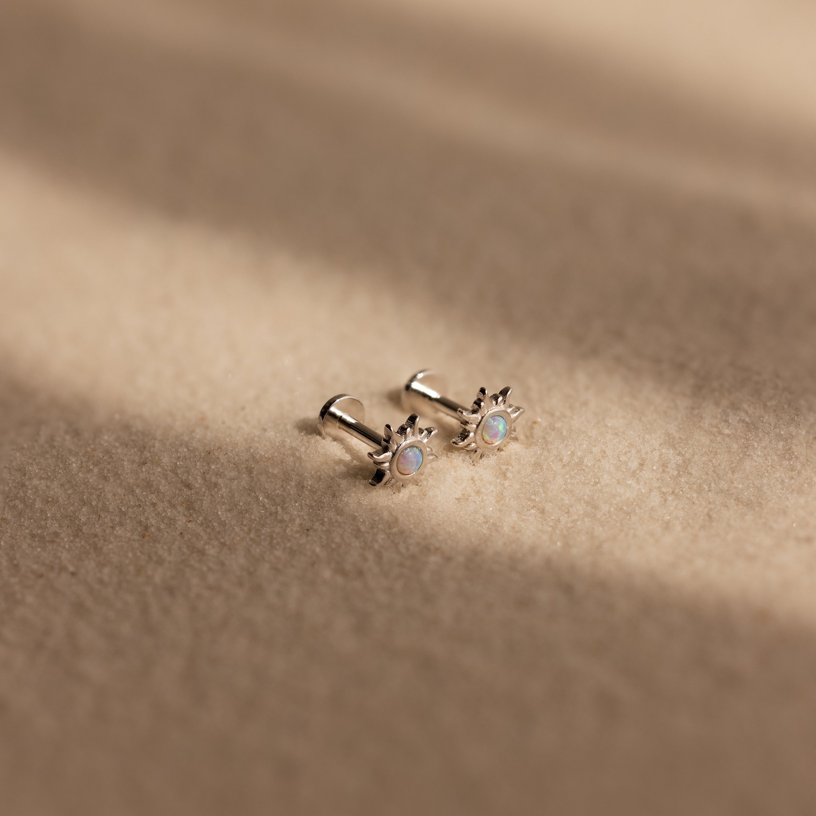Opal Sun Flat Back Studs in Silver