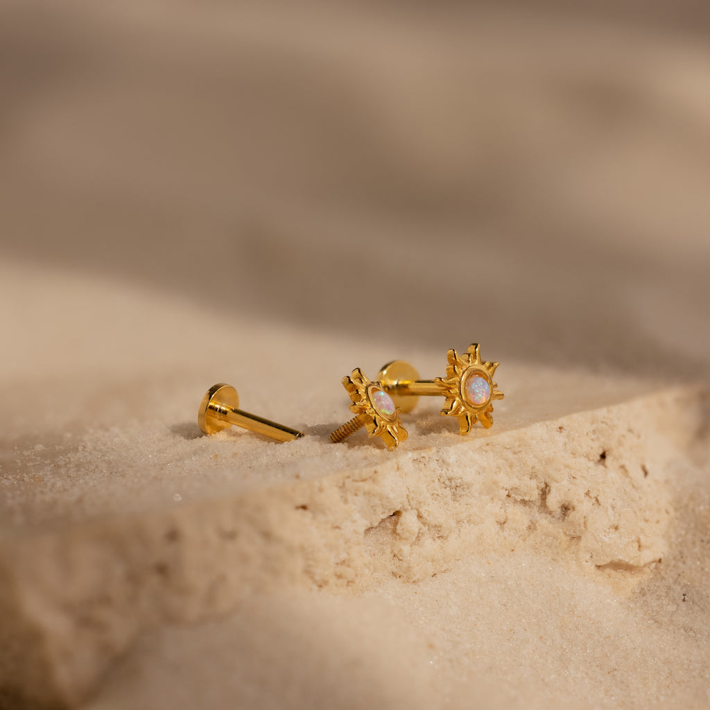 Opal Sun Flat Back Studs in 18K Gold