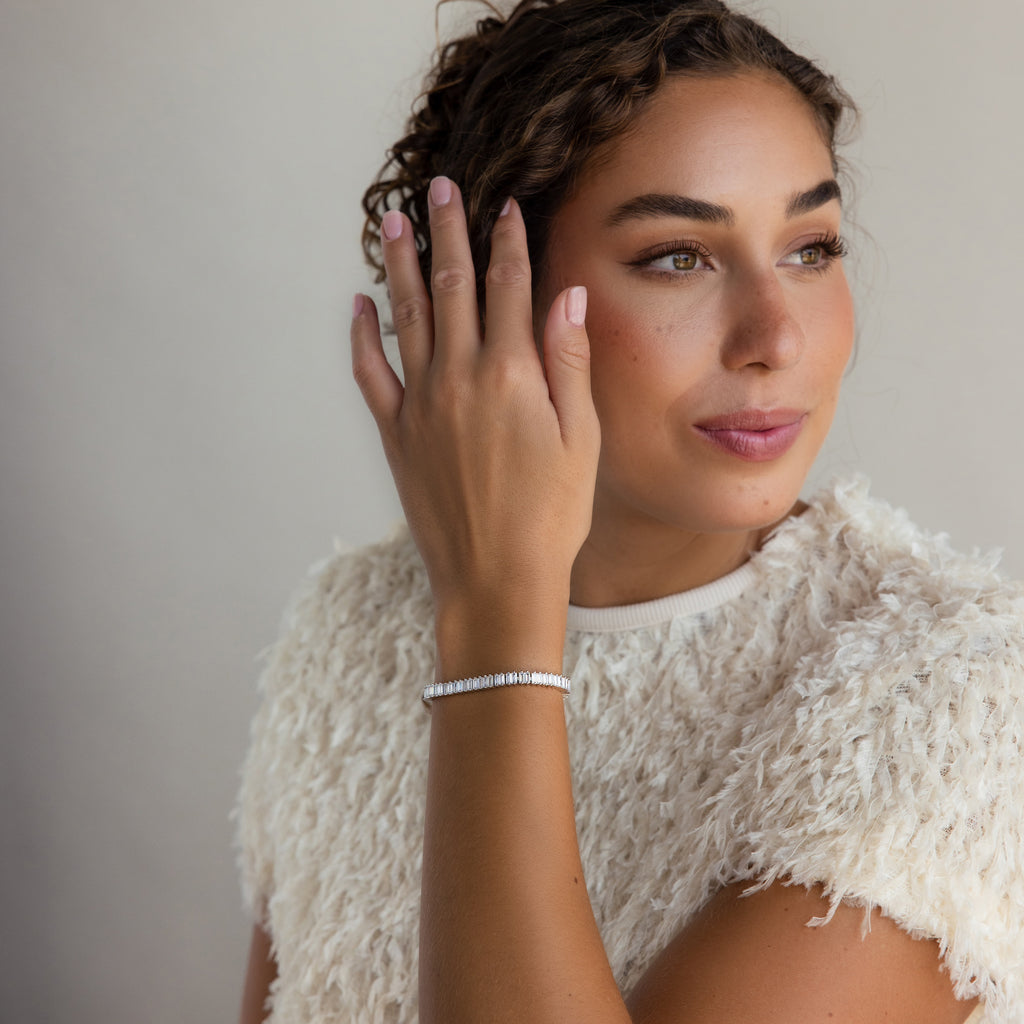 Vertical Baguette Tennis Bracelet in Silver