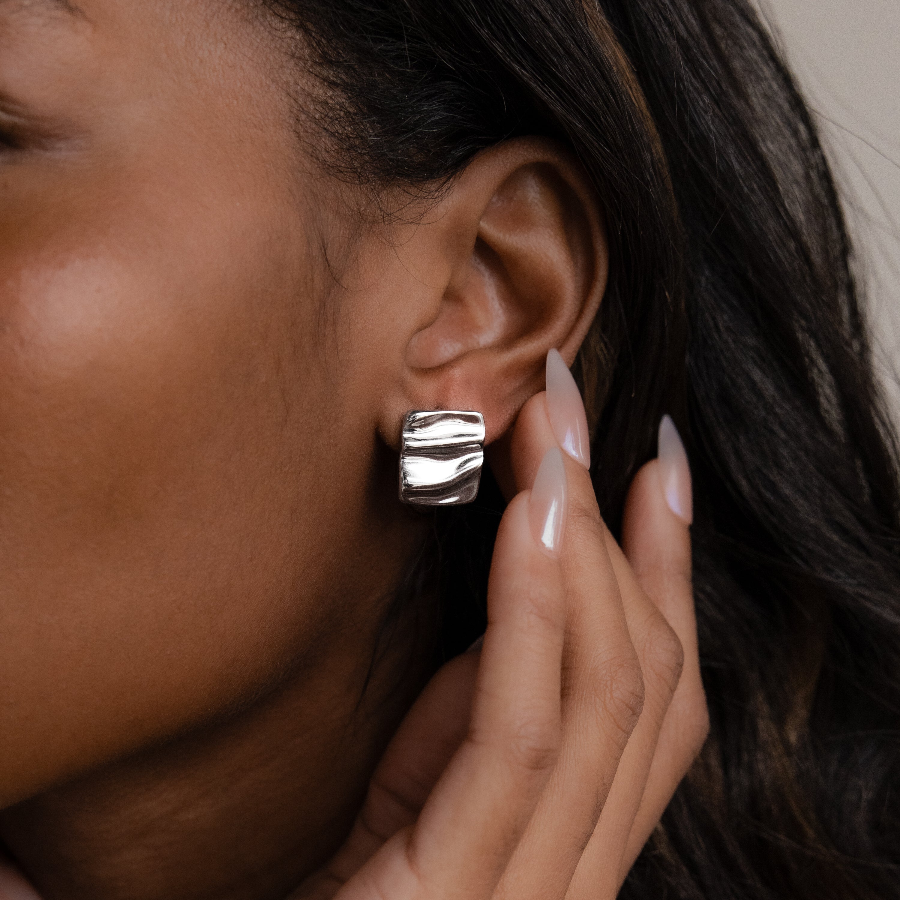 Bold Square Wave Studs in Silver