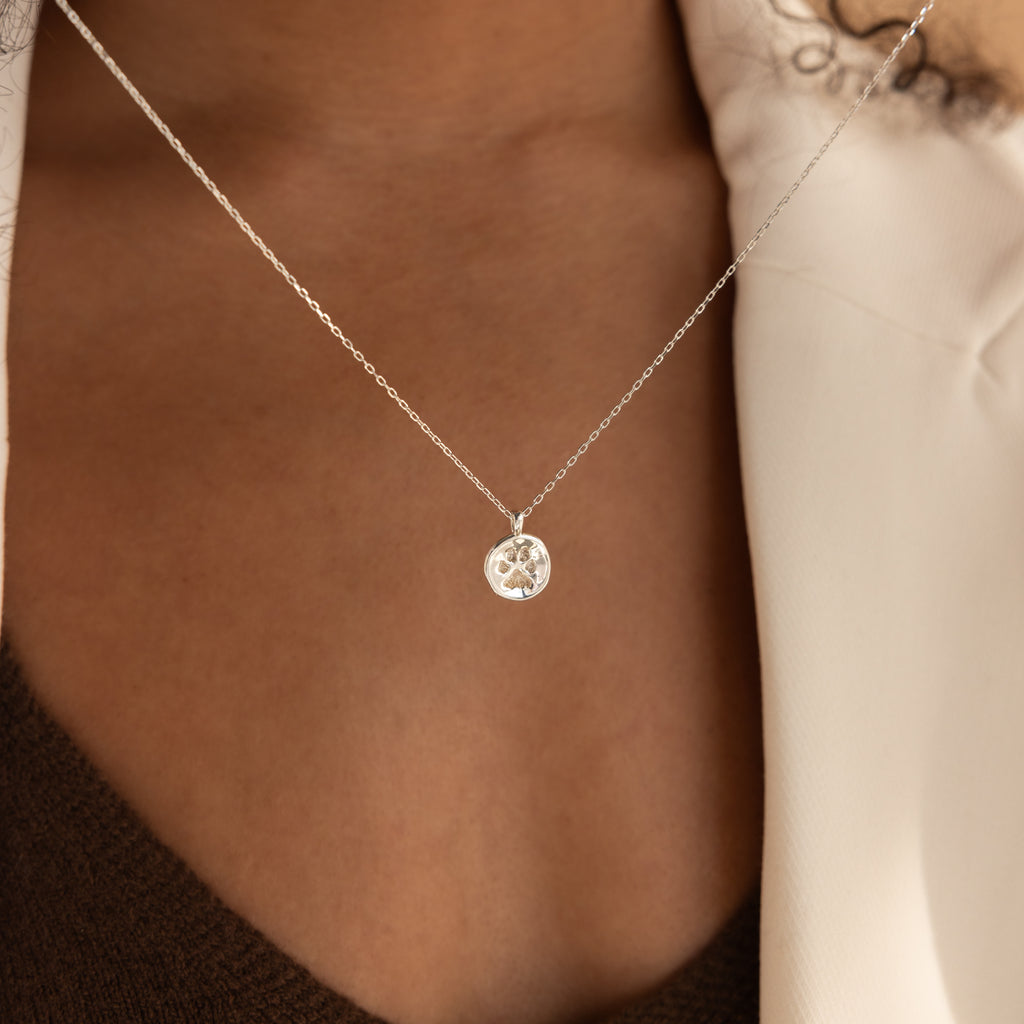 Collier avec pièce de monnaie et empreinte de patte