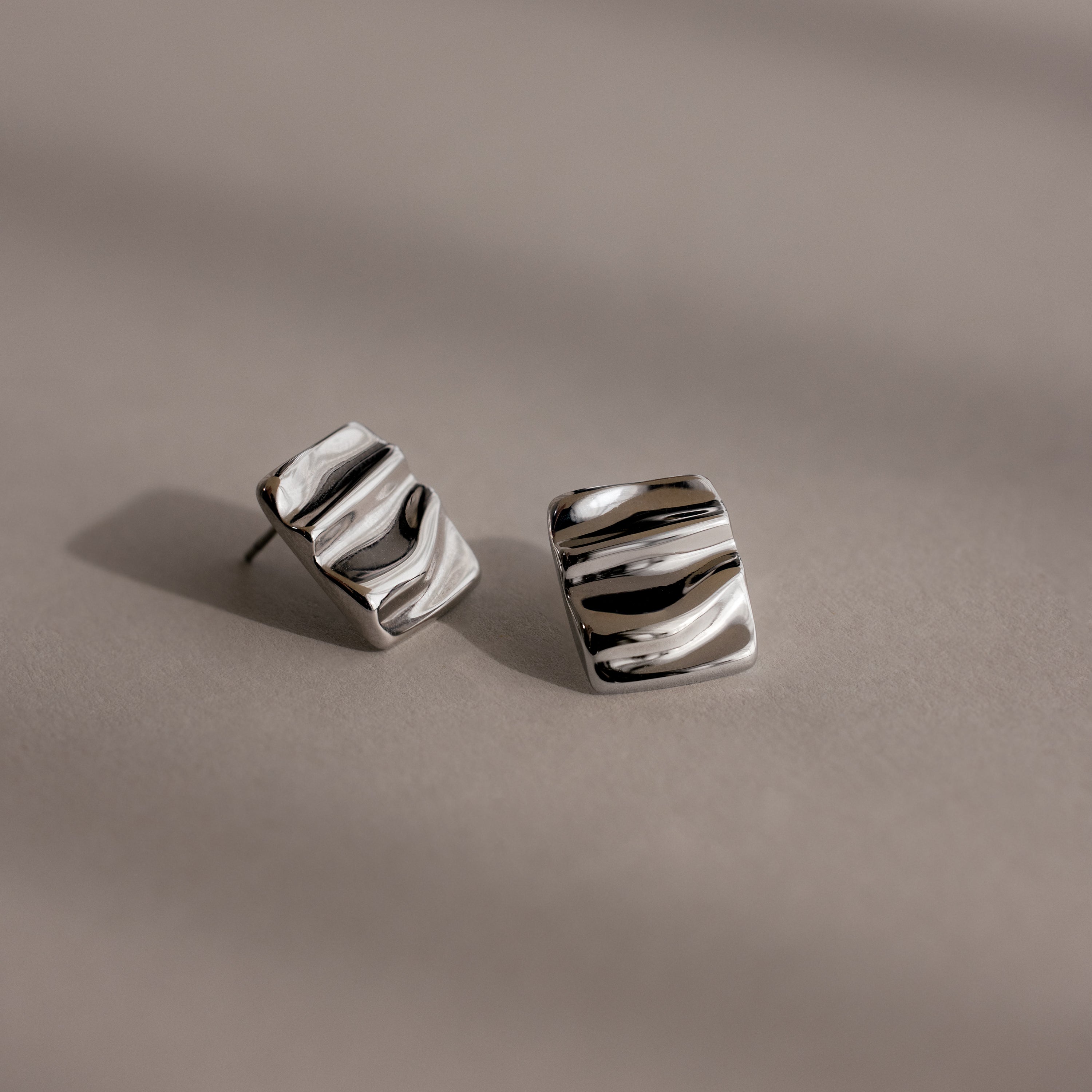 Bold Square Wave Studs in Silver