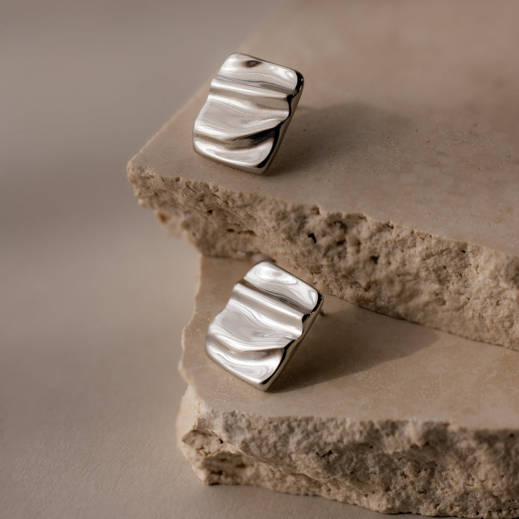 Bold Square Wave Studs in Silver