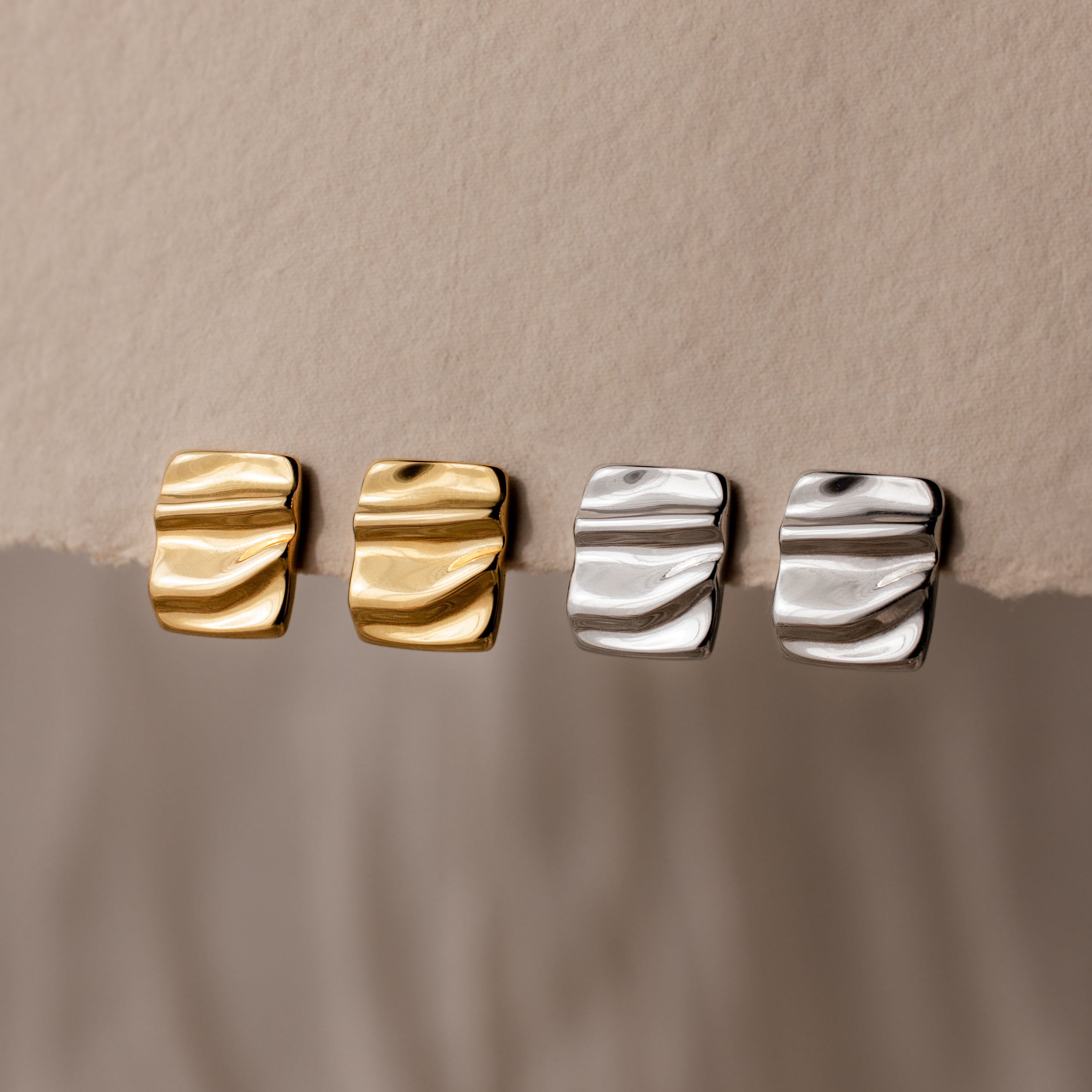 Bold Square Wave Studs in 18K Gold