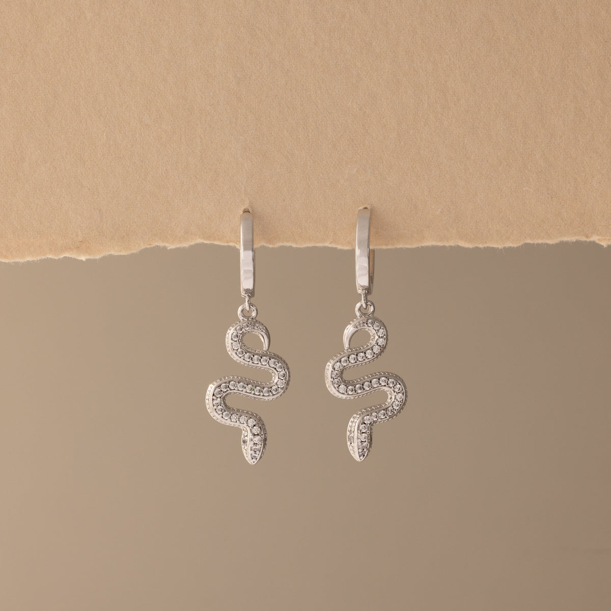 Pave Snake Charm Hoops