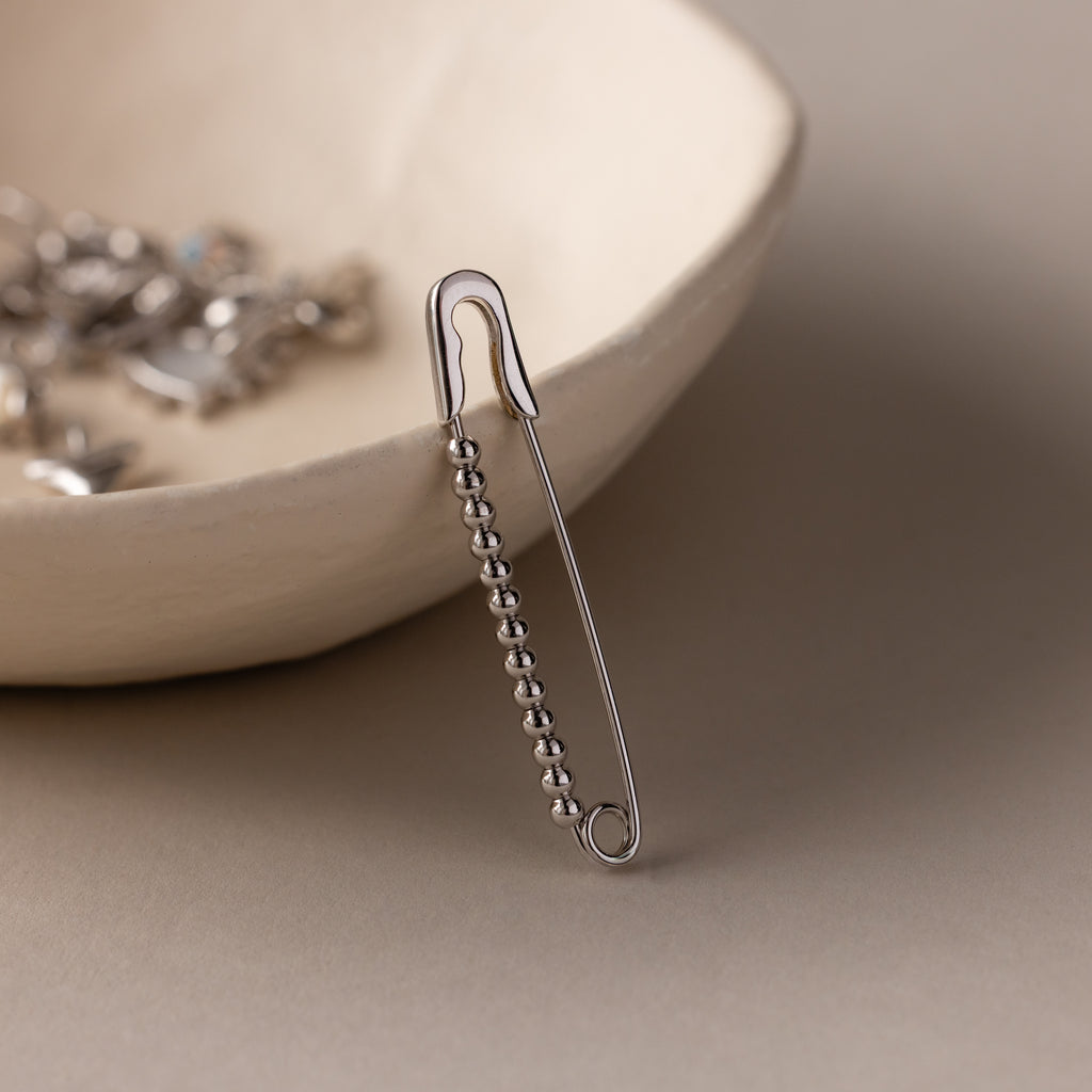 Beaded Charm Pin in Silver