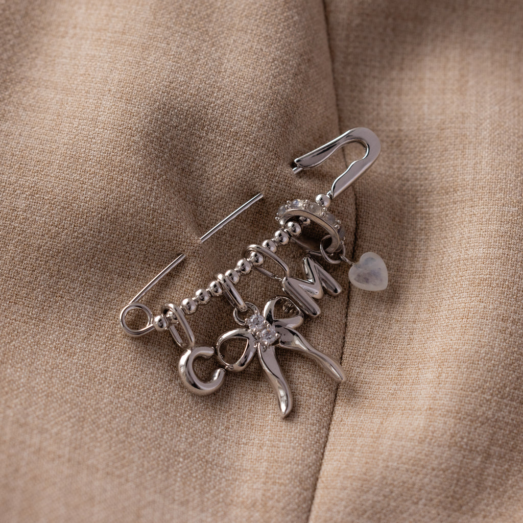 Beaded Charm Pin in Silver