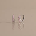 Rose Pink Art Deco Huggies in Silver