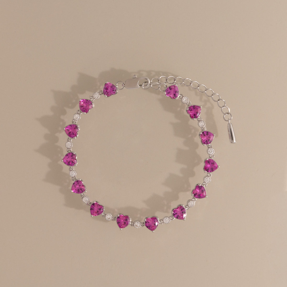 Pink Tourmaline Heart Tennis Bracelet in Silver