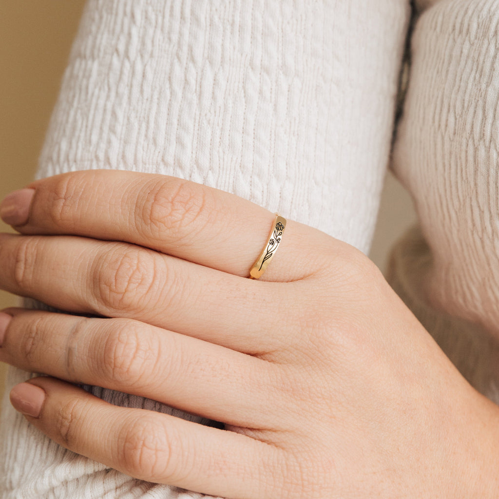 Birth Flower Bar Ring in Silver