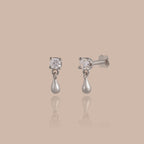 Diamond Droplet Studs in Silver