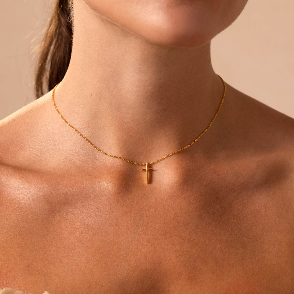 Skinny Cross Necklace in 18K Gold