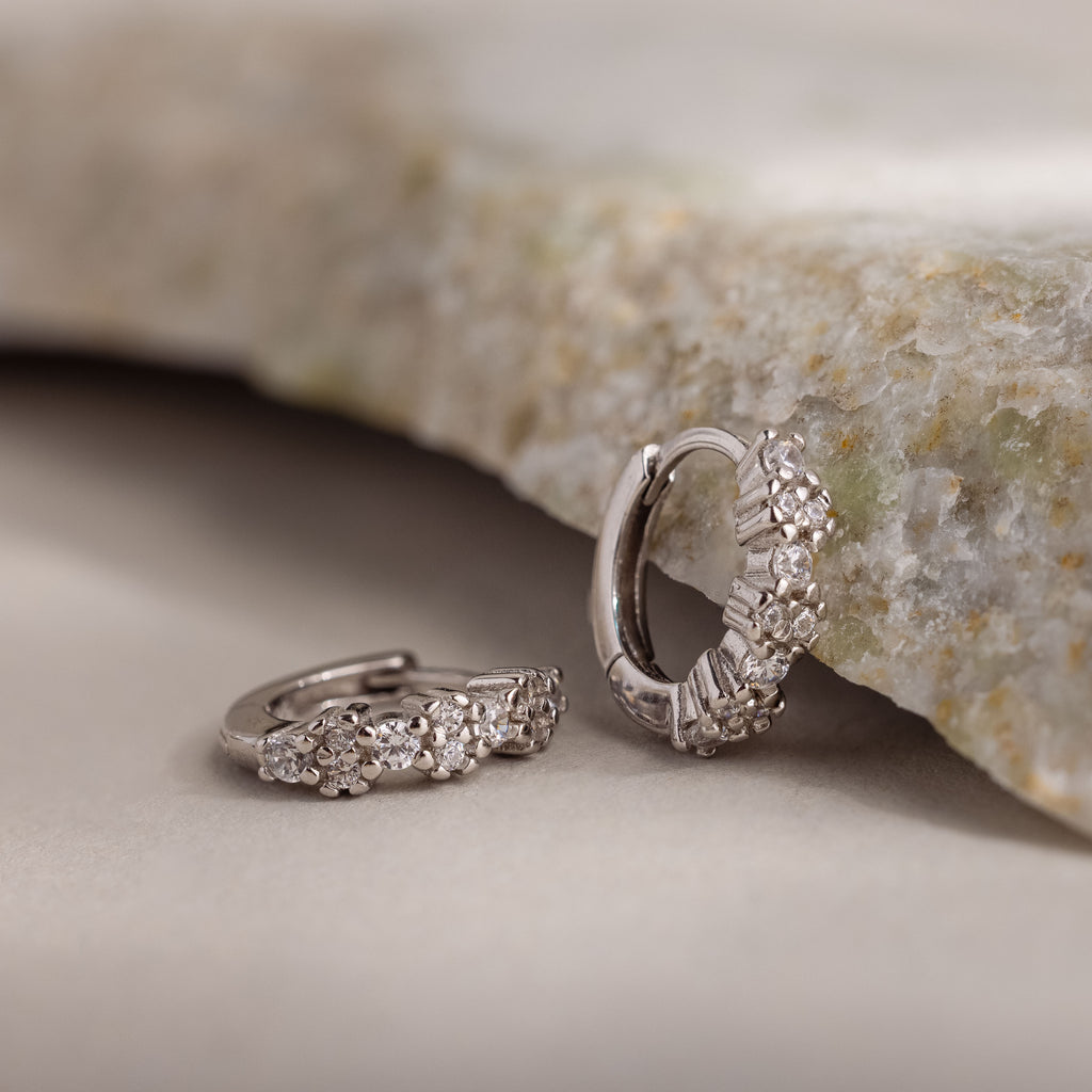Diamond Cluster Huggies in Silver