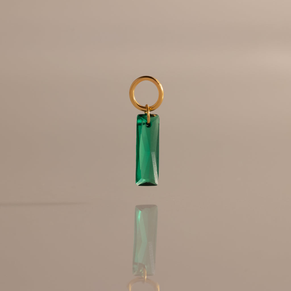 Skinny Baguette Emerald Charm