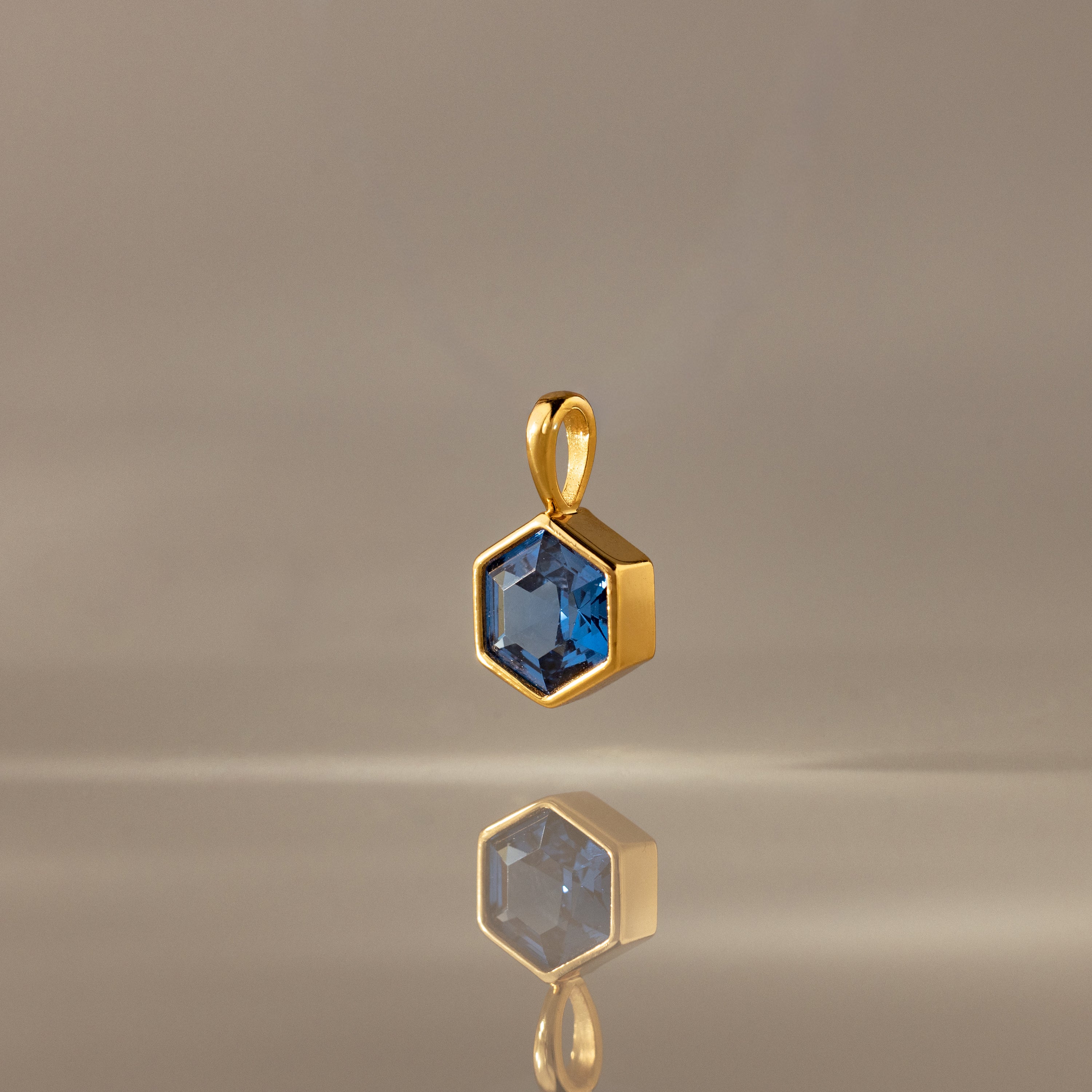 Hexagon Blue Zircon Charm
