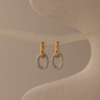 Mixed Metal Linked Pave Hoops