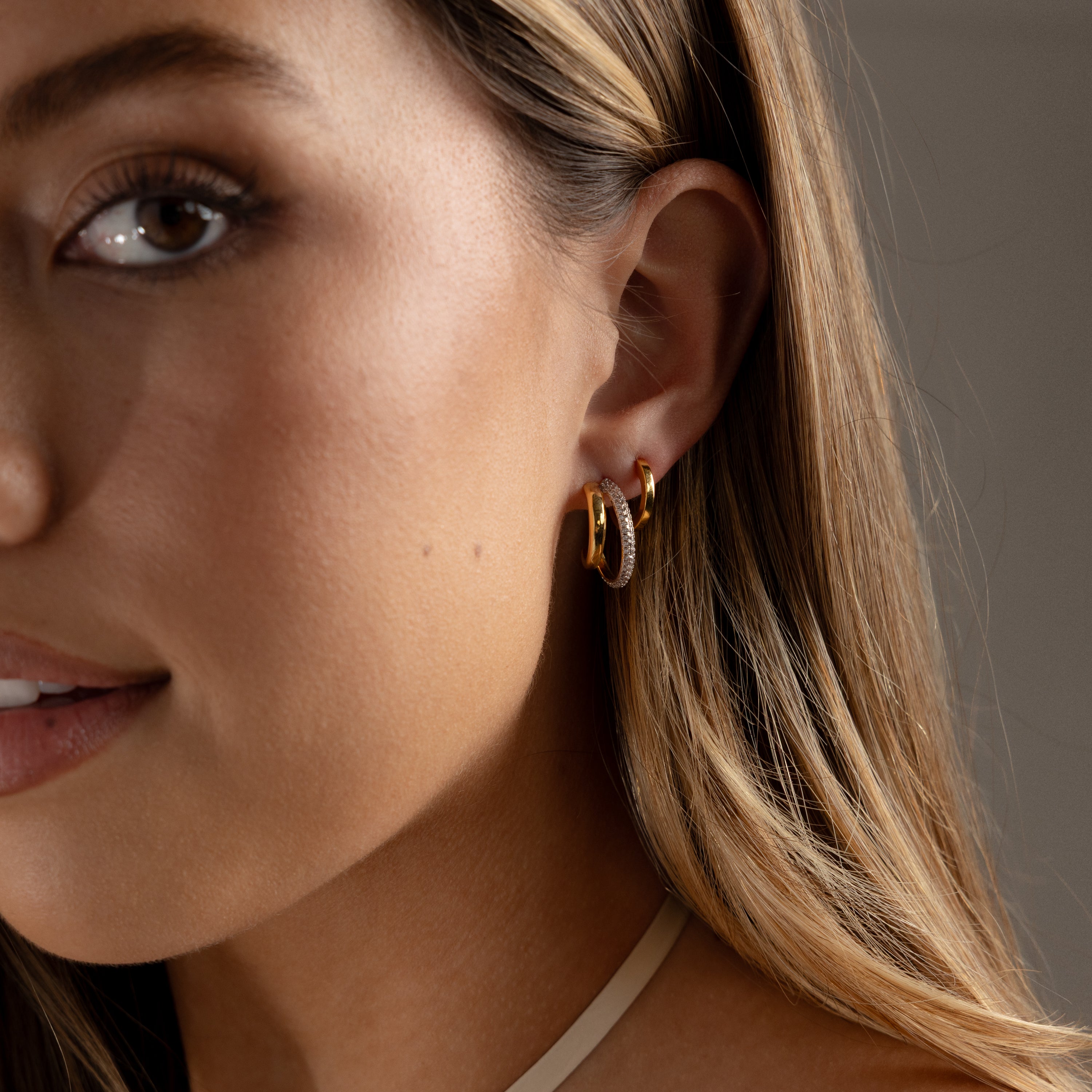 Mixed Metal Duo Pave Hoops