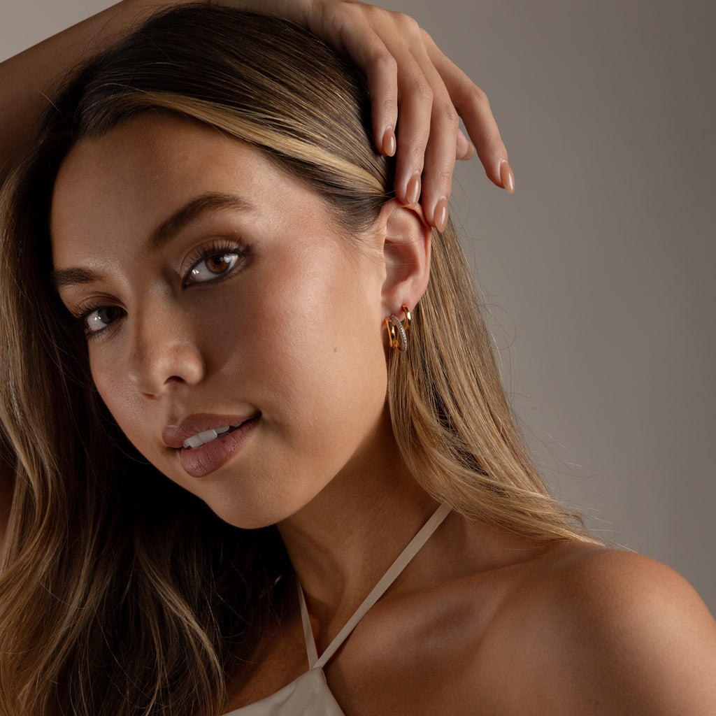Mixed Metal Duo Pave Hoops