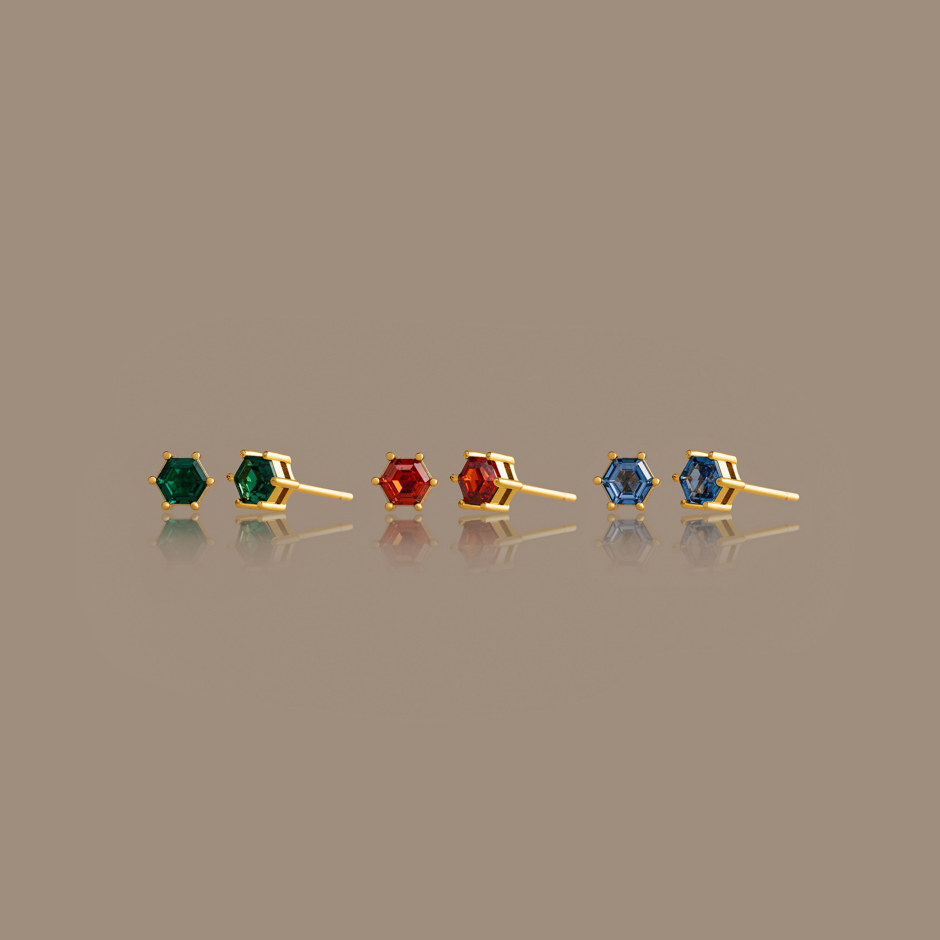 Hexagon Birthstone Studs