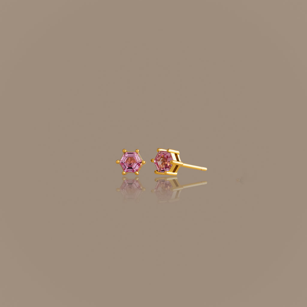 Hexagon Pink Tourmaline Studs