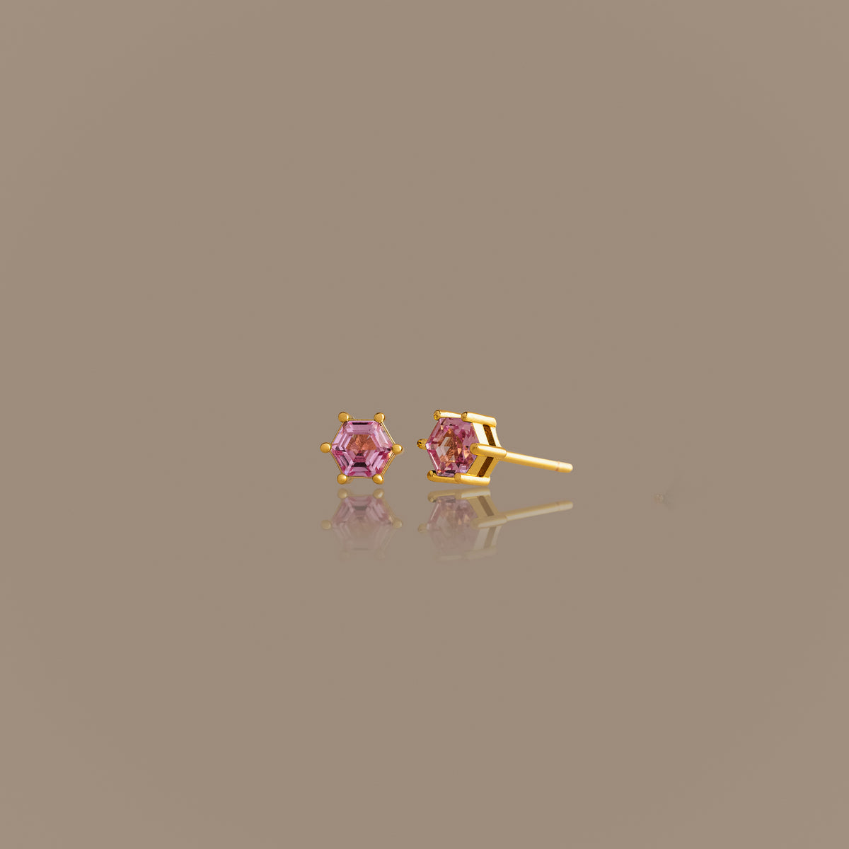Hexagon Pink Tourmaline Studs