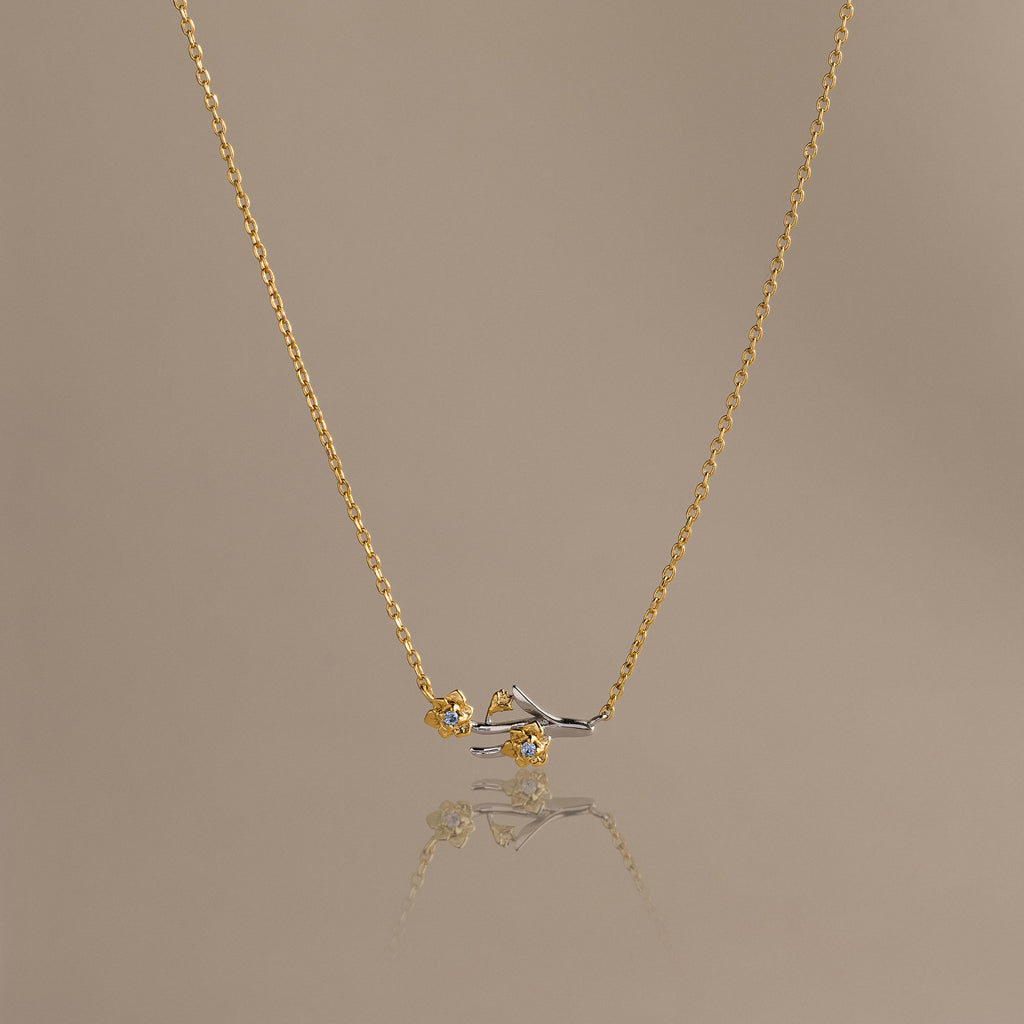 Mixed Metal Aquamarine Flower Necklace