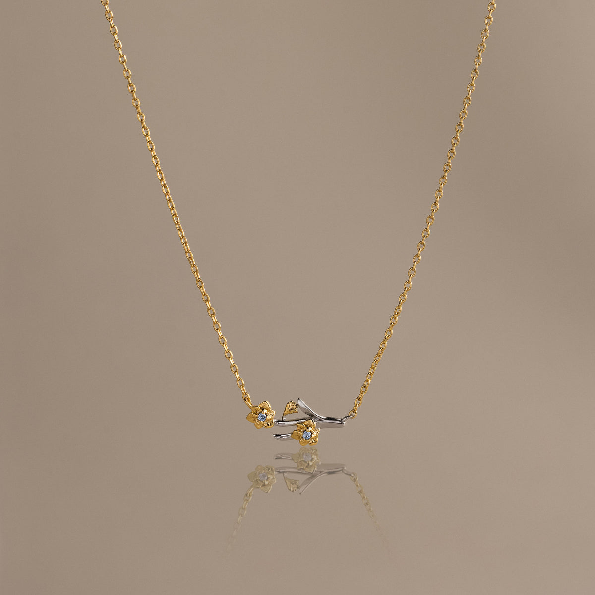 Mixed Metal Aquamarine Flower Necklace