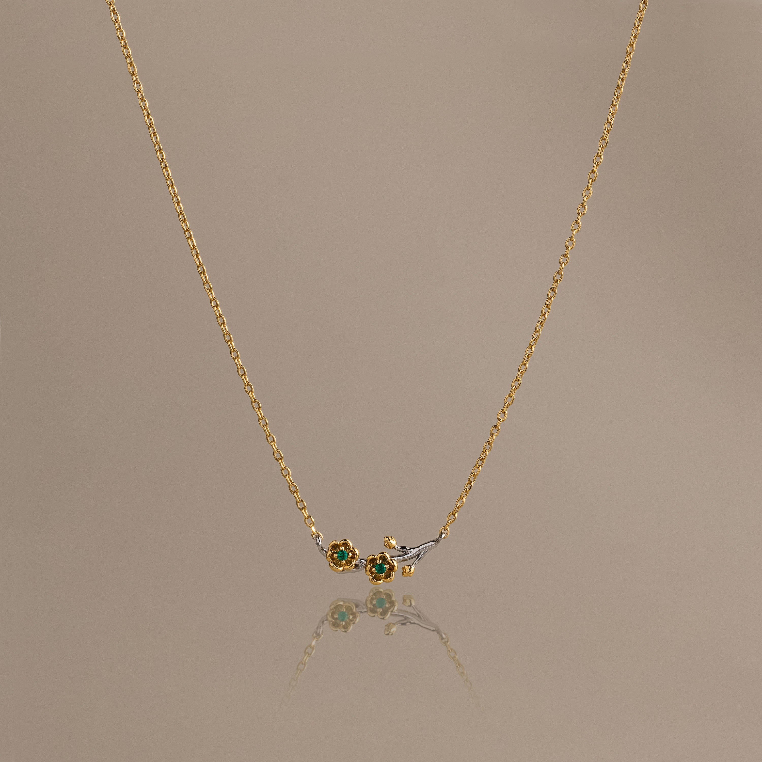 Mixed Metal Emerald Flower Necklace