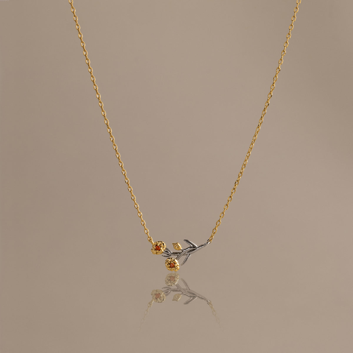 Mixed Metal Garnet Flower Necklace