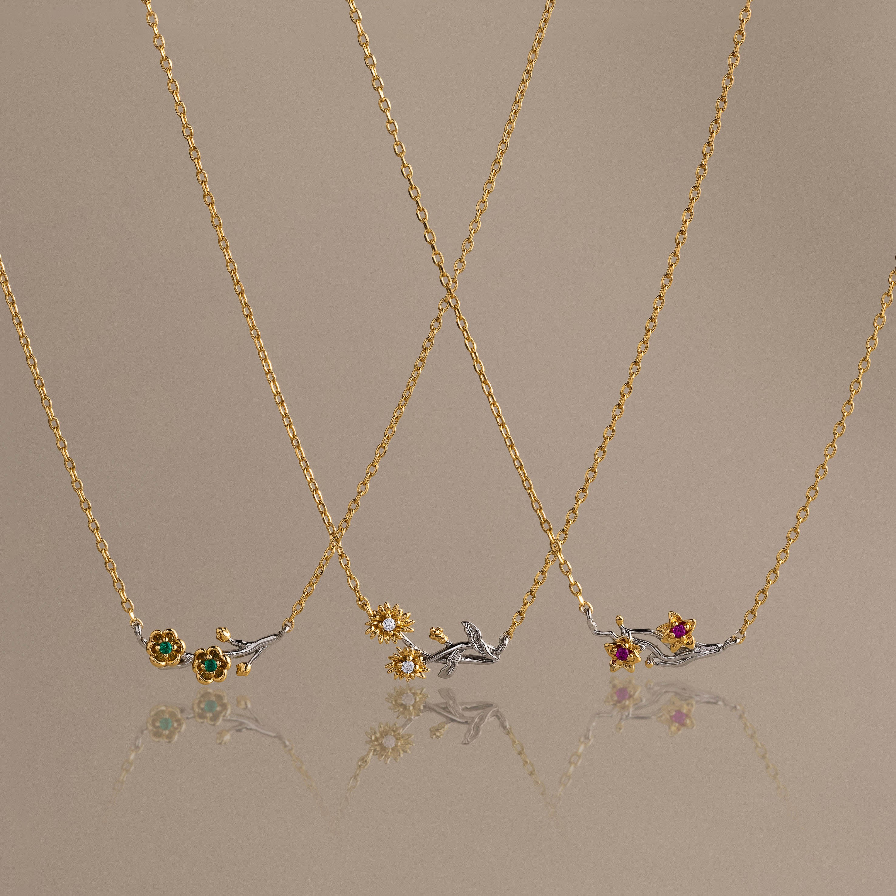 Mixed Metal Birthstone Flower Necklace