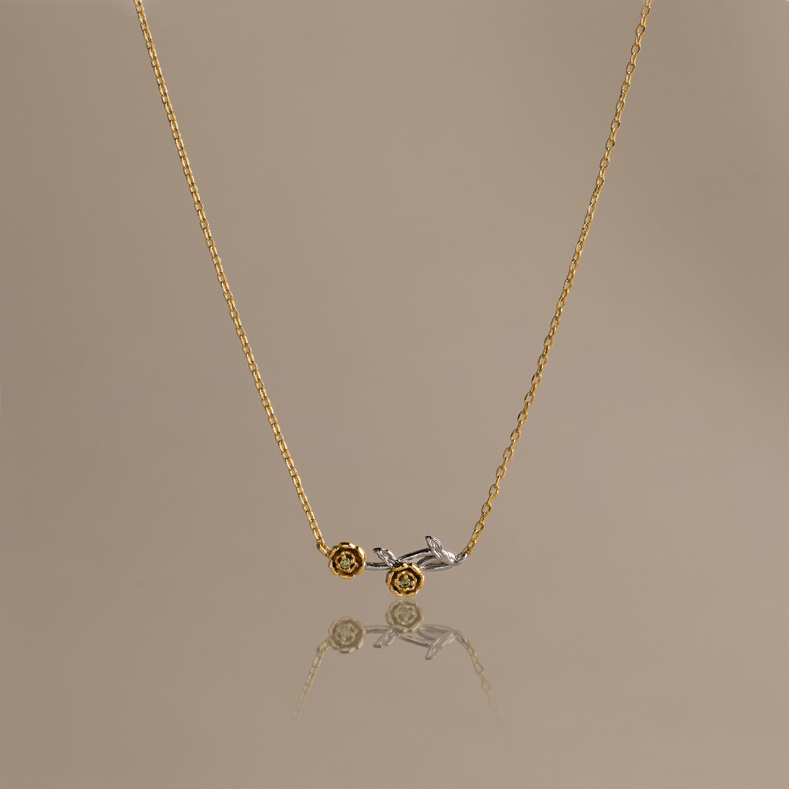 Mixed Metal Peridot Flower Necklace