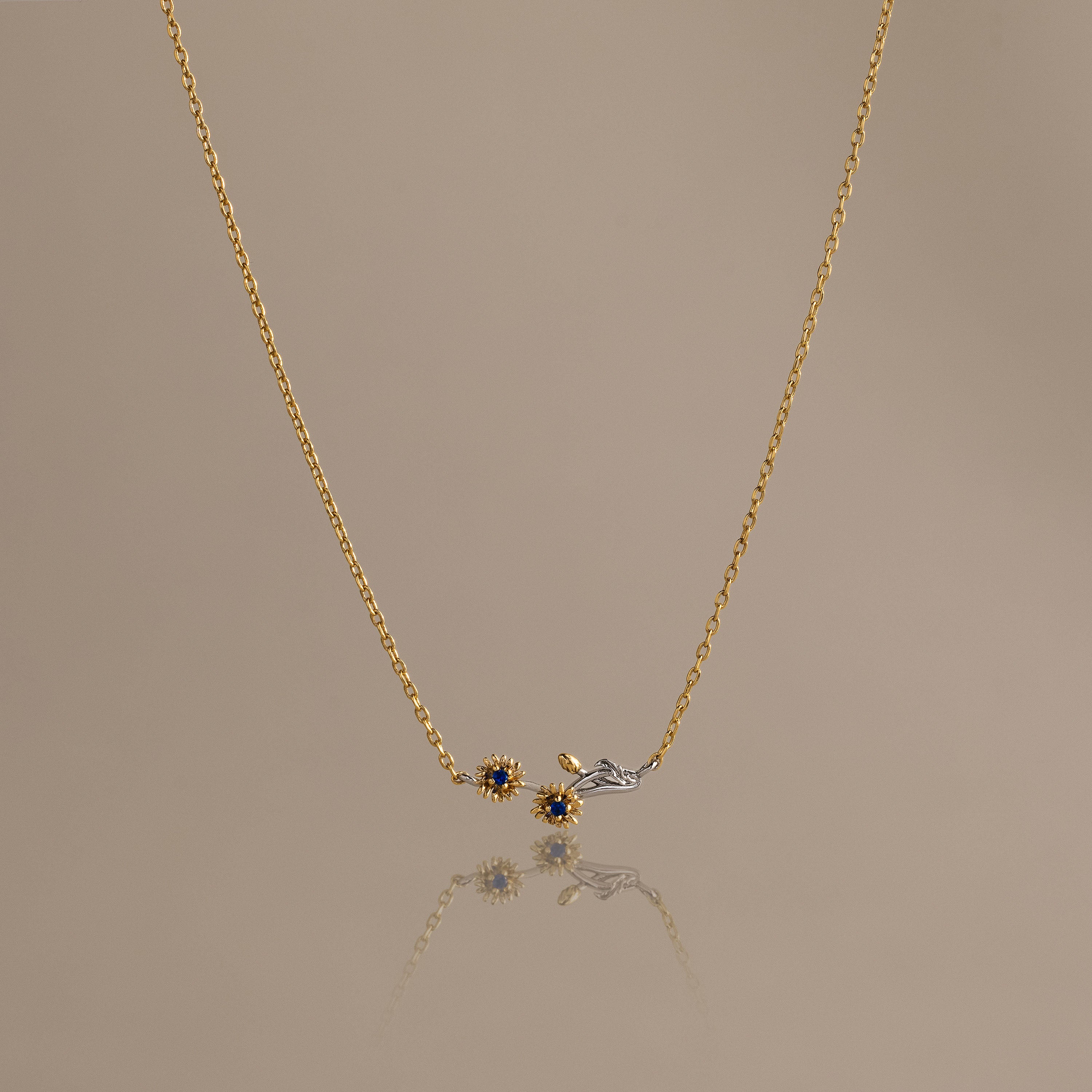 Mixed Metal Sapphire Flower Necklace