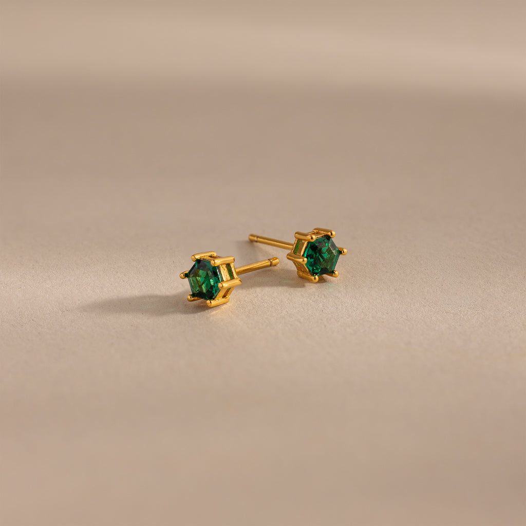 Hexagon Emerald Studs