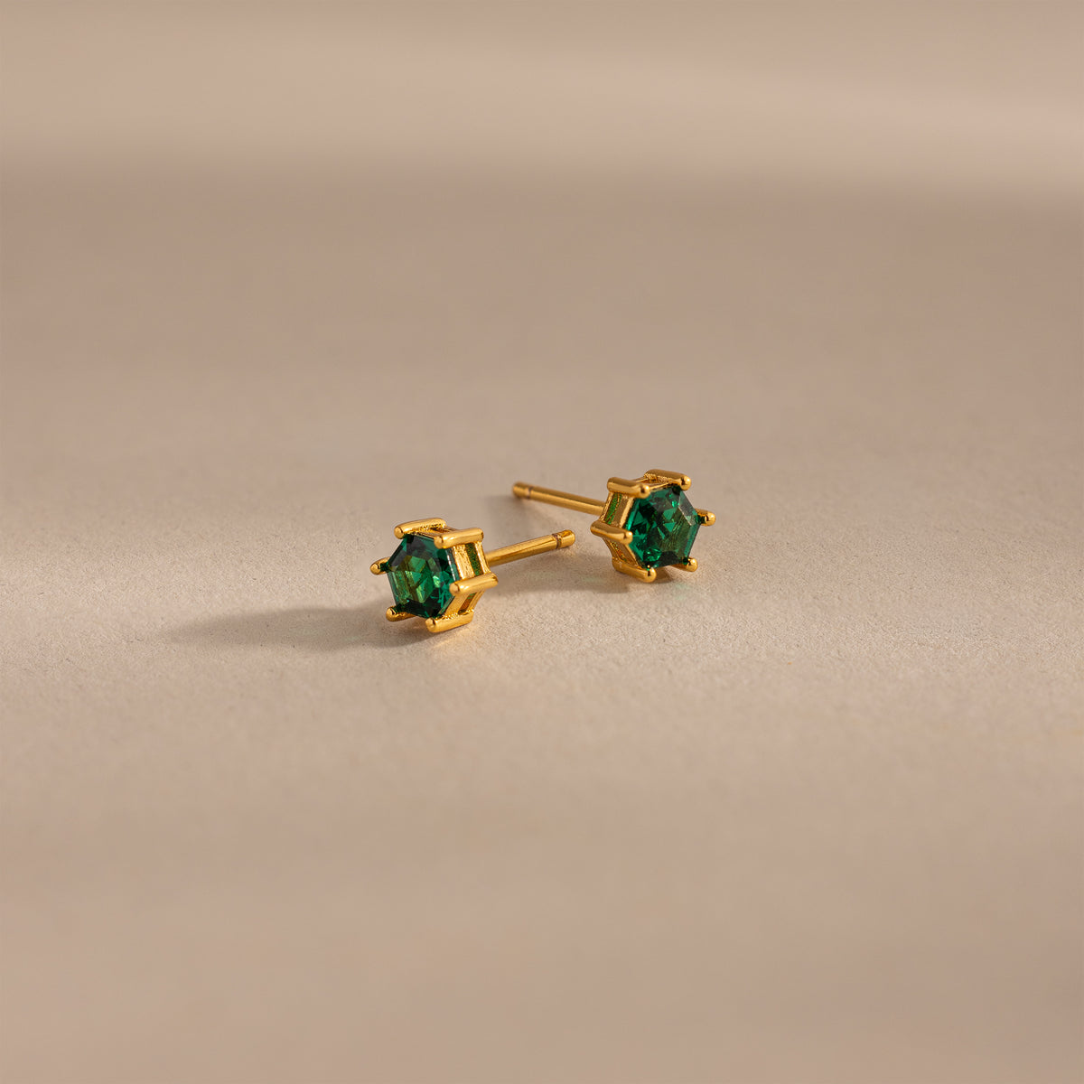 Hexagon Emerald Studs