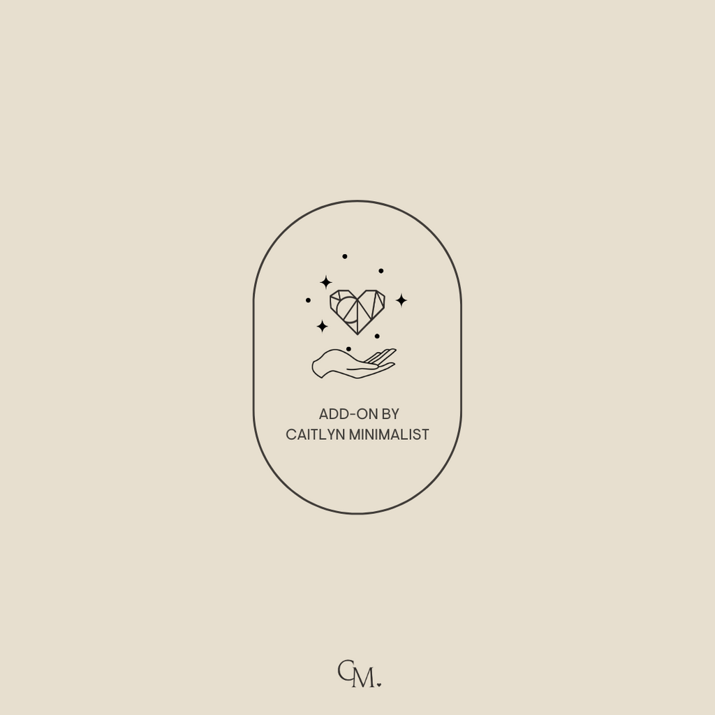Minimalist line art of a hand holding a sparkling diamond, ideal as an Add-On Listing for custom orders. Text: ADD-ON BY CAITLYN MINIMALIST.