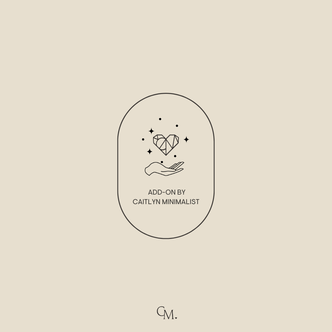 Minimalist line art of a hand holding a sparkling diamond, ideal as an Add-On Listing for custom orders. Text: ADD-ON BY CAITLYN MINIMALIST.