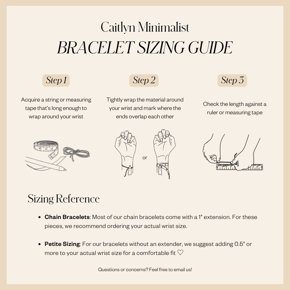 A bracelet sizing guide diagram featuring the Cube Bracelet, ideal for men’s statement jewelry with its bold geometric bead links.