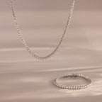 3-Prong Diamond Tennis Necklace & Bracelet Set in Silver